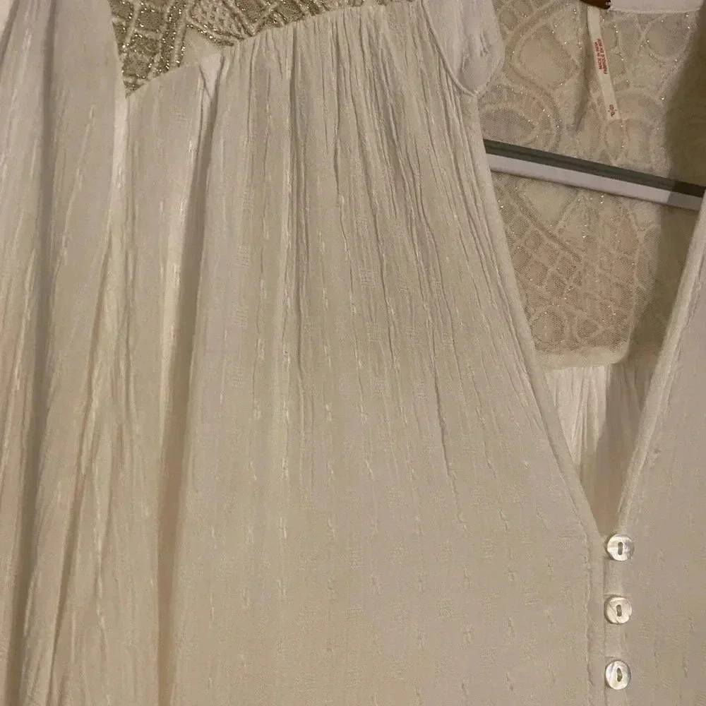 Free People Cream Lace Boho Button Blouse - Picture 4 of 6